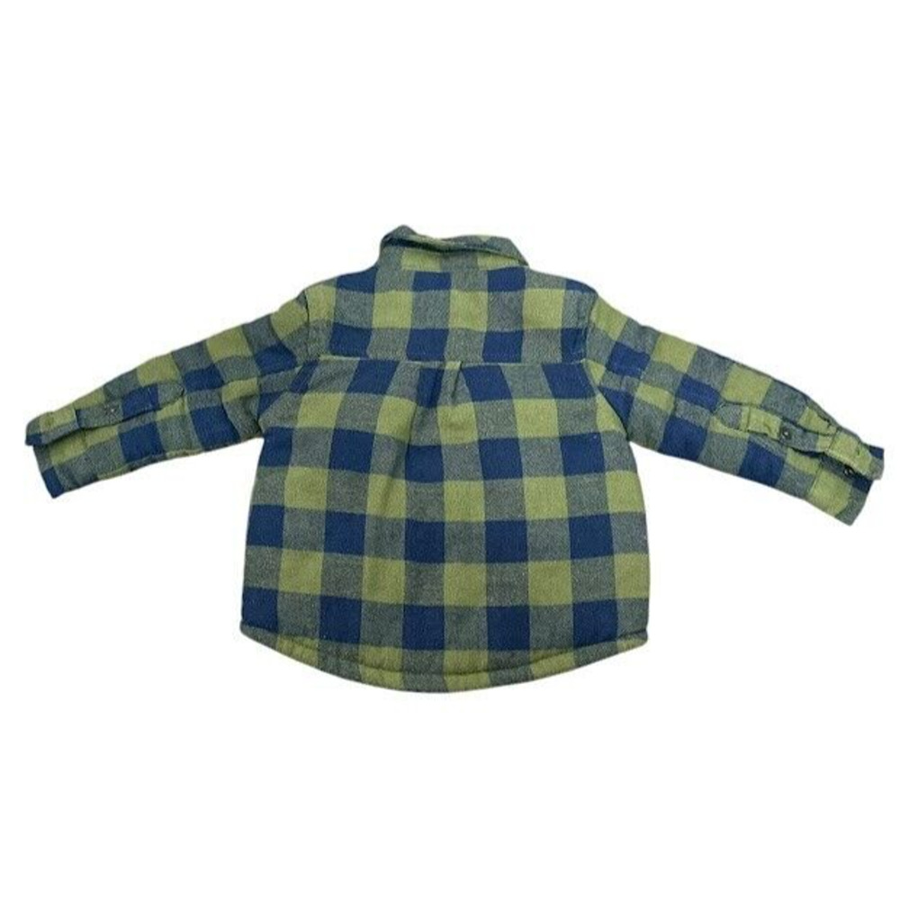 7 For All Mankind Shirt Boys 12 Months Green Blue Plaid Flannel Jacket Shacket - Picture 3 of 8